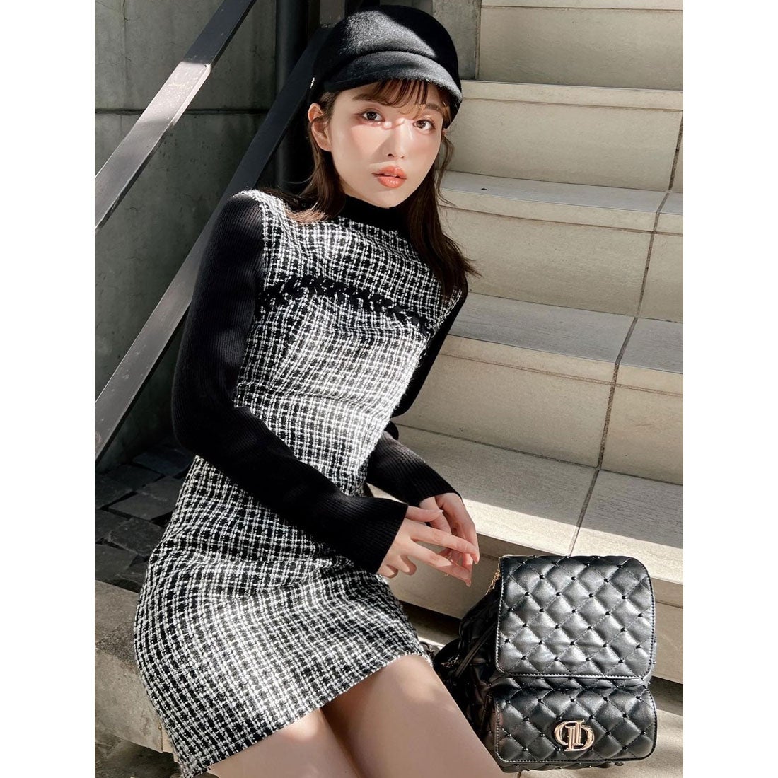 ダーリッチ Darich ニットドッキングツイードミニワンピース