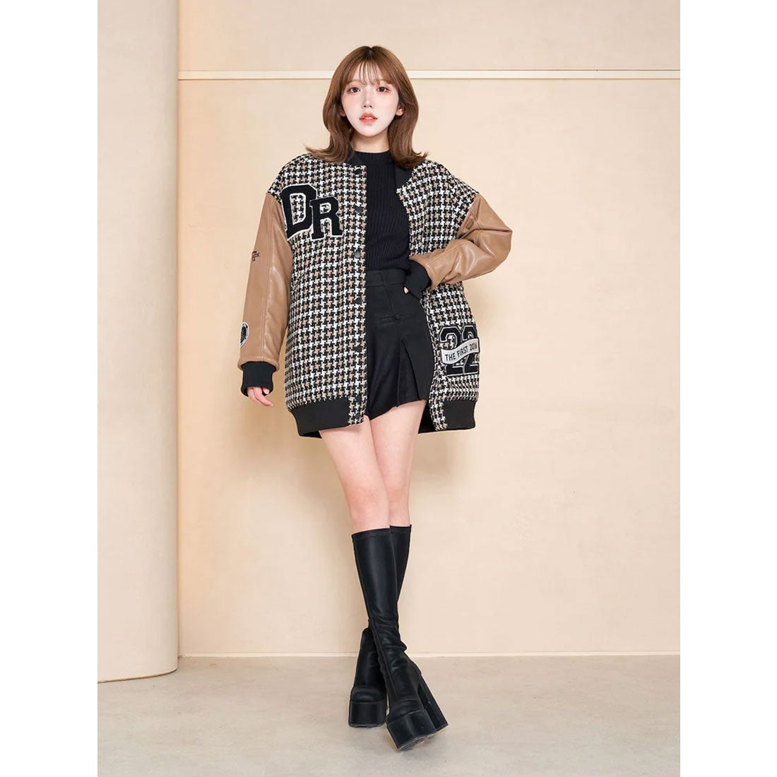 ダーリッチ Darich Dベアチェックビッグスタジャン （ブラック