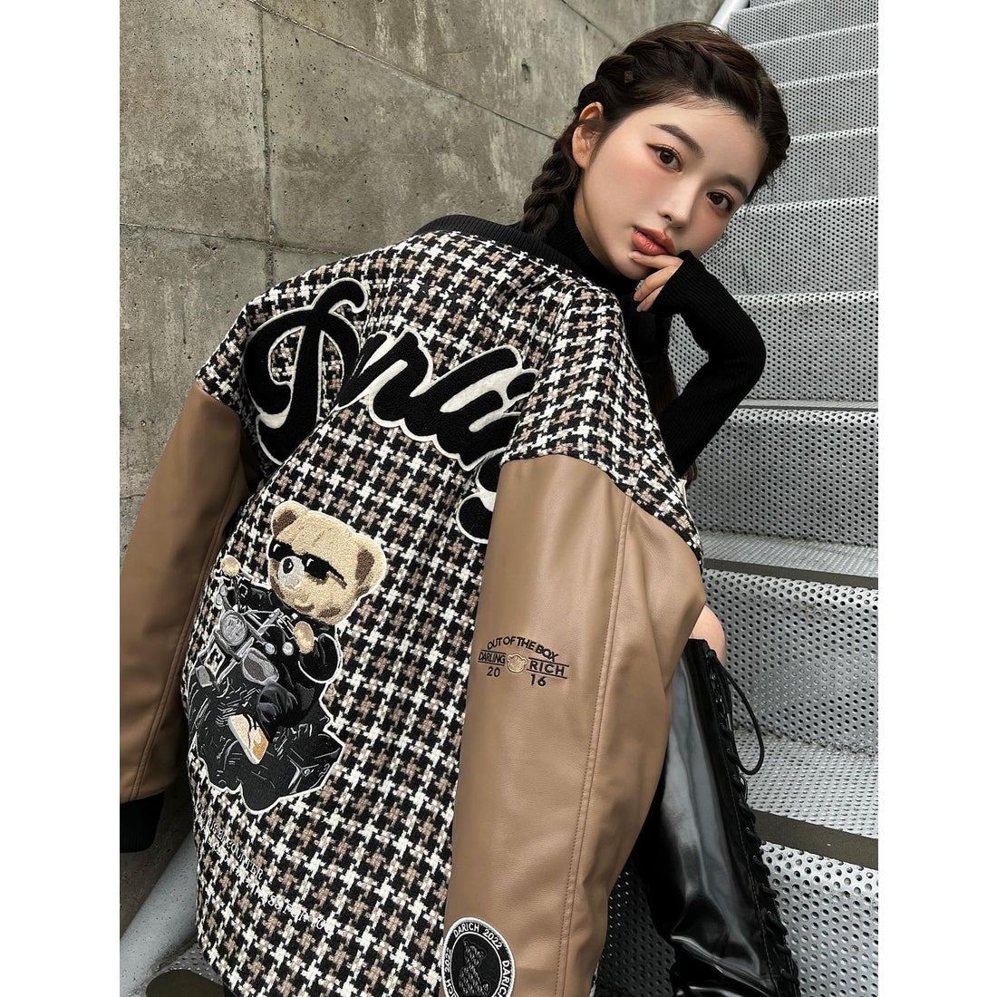 ダーリッチ Darich Dベアチェックビッグスタジャン （ブラック