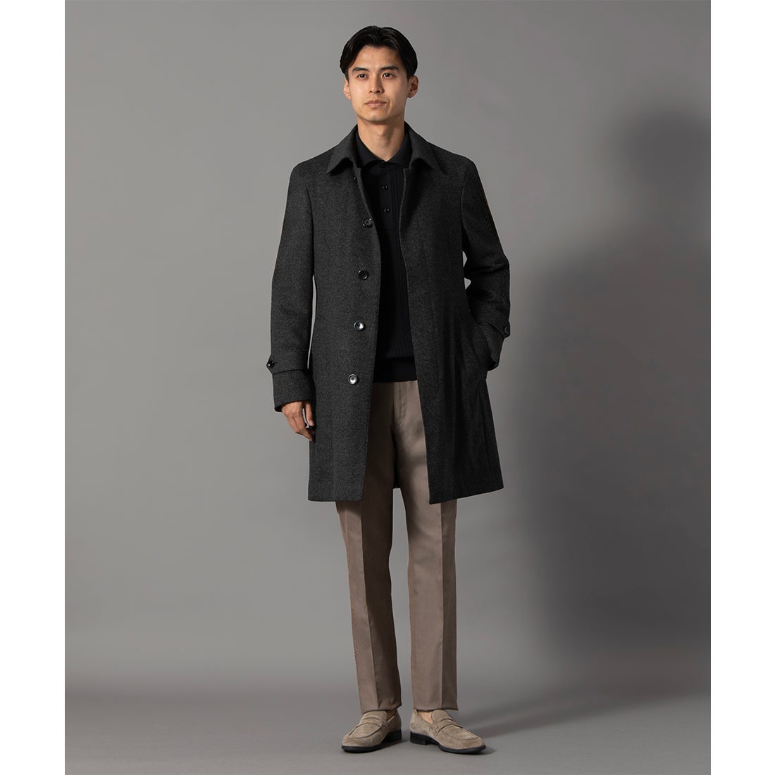 ウールアンゴラビーバーステンカラーコート(ミディアムレングス