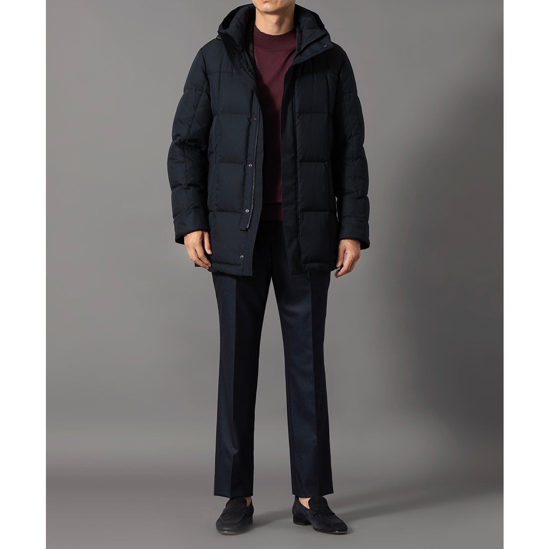 フーデッドダウンコート(ショートレングス) （ネイビー） -D'URBAN