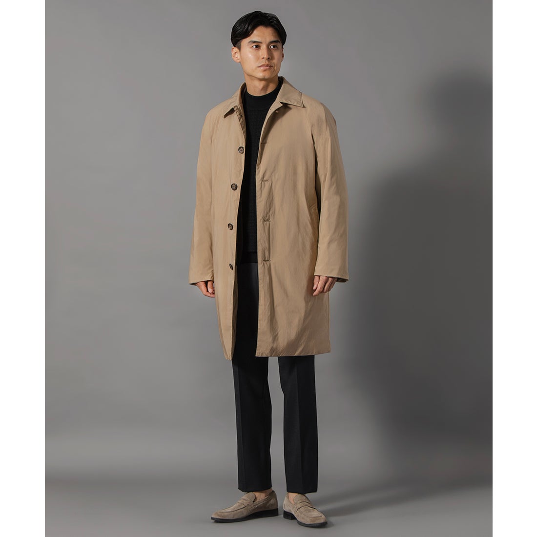 ツイル千鳥ダウンバルカラーコート(ロングレングス) （ベージュ） -D