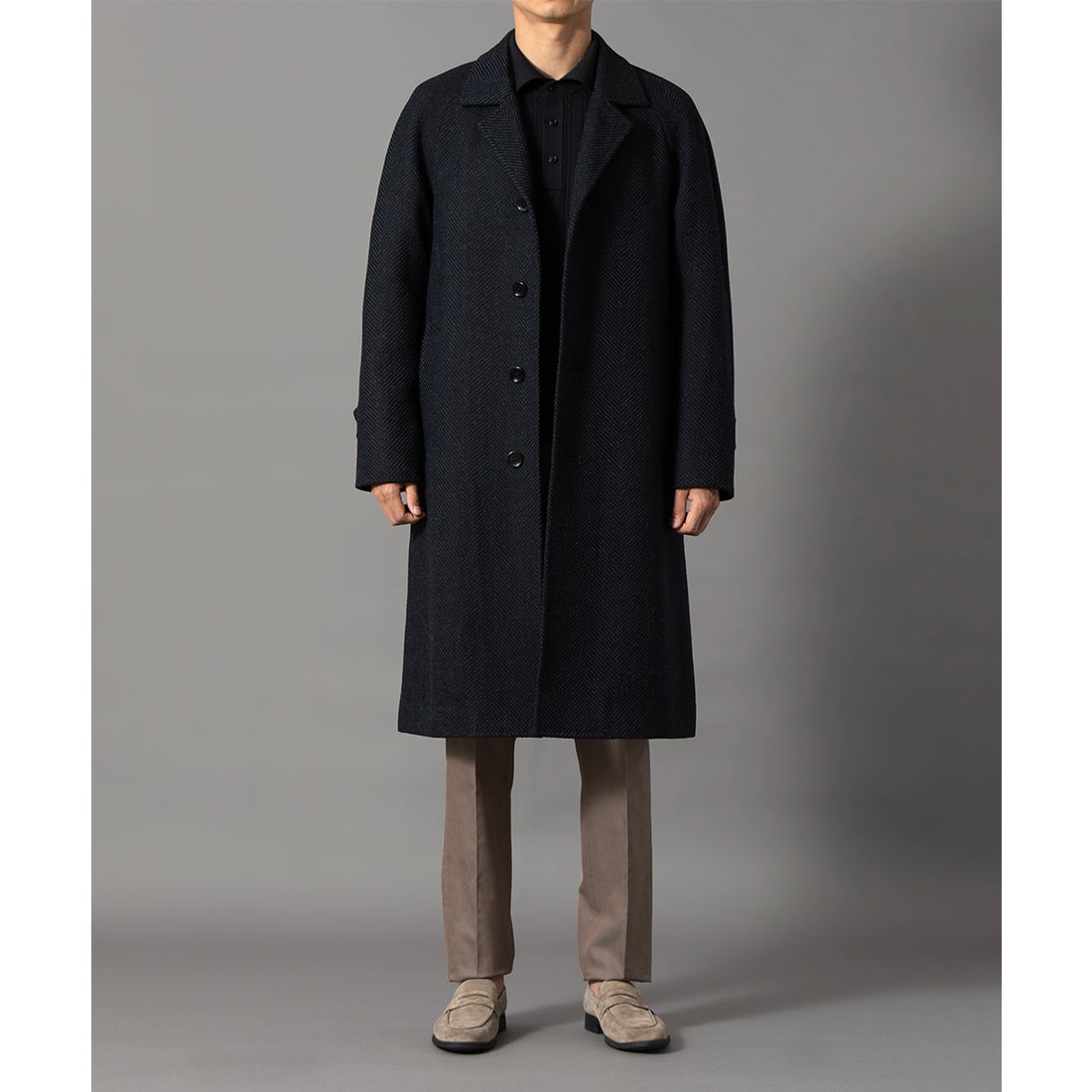 ツイードへリンボンコート(ロングレングス) （ブルー） -D'URBAN