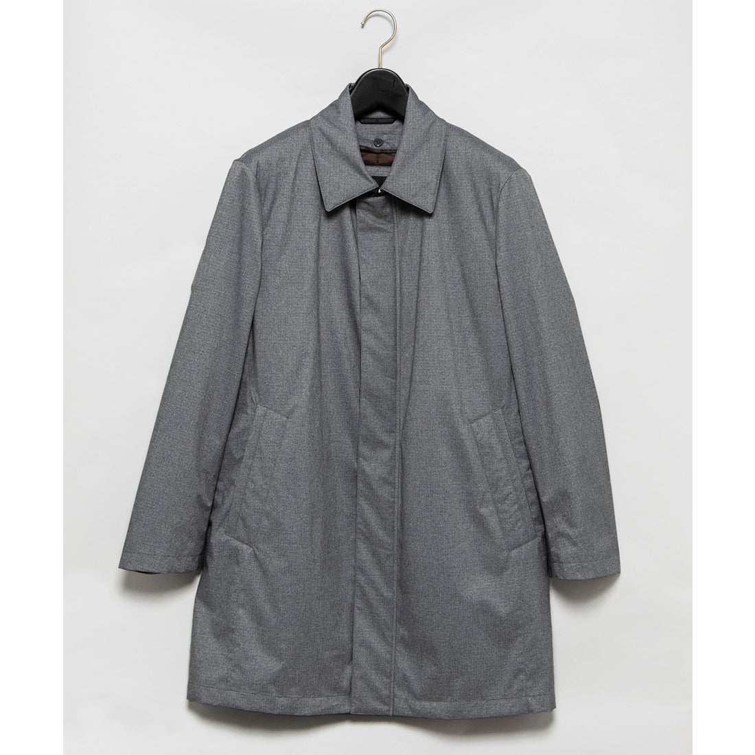 メランジグレーラミネートステンカラーコート(ミドルレングス