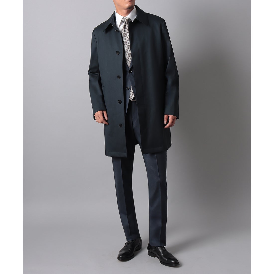 ツイルサキソニーステンカラーコート （ネイビー） -D'URBAN