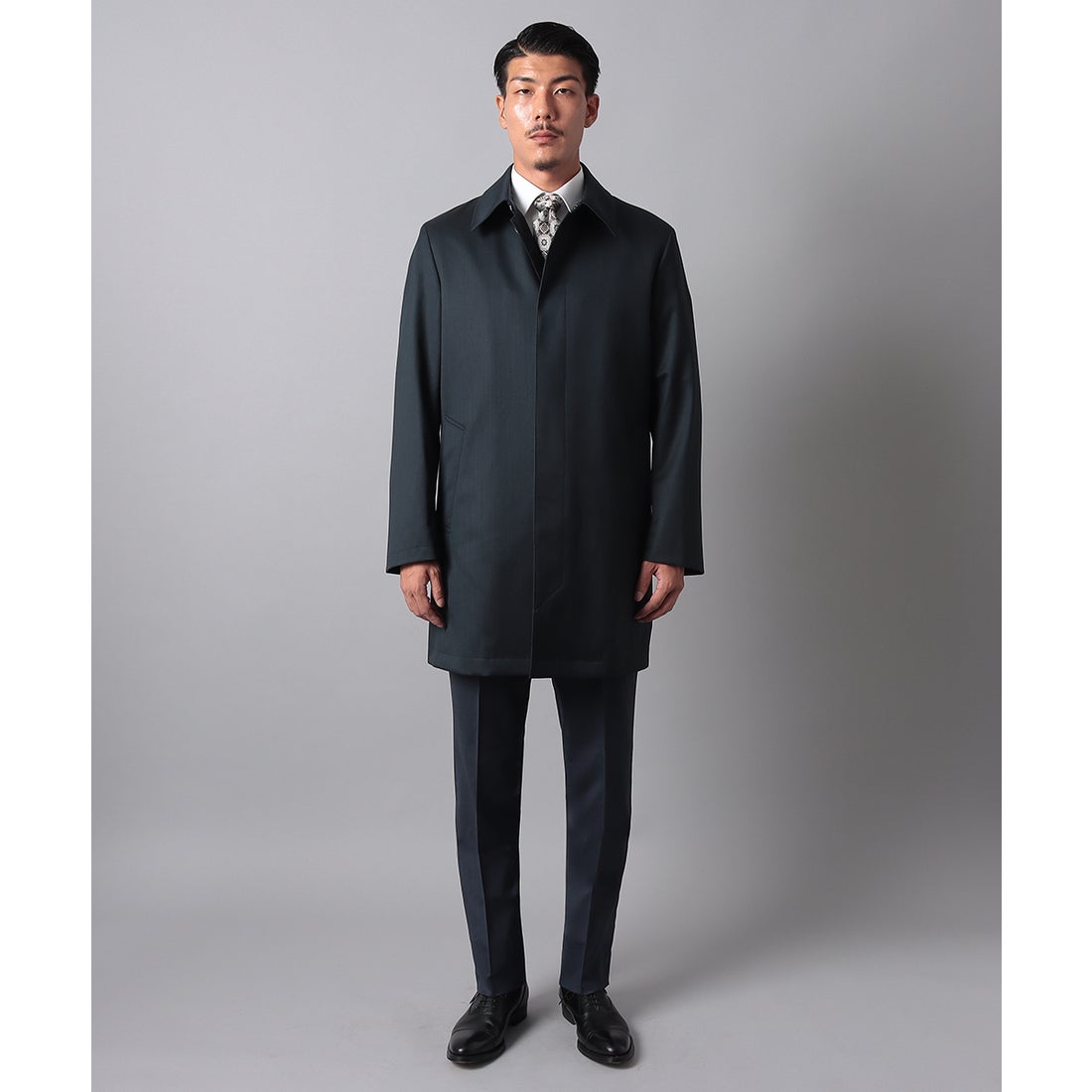 ツイルサキソニーステンカラーコート （ネイビー） -D'URBAN