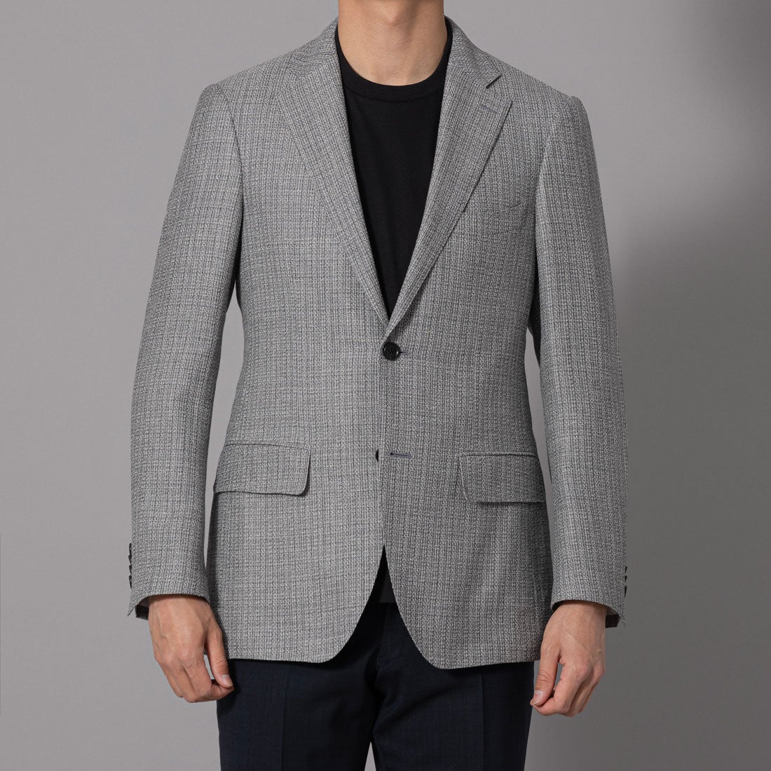 リネンシルク ミックスカラーテーラードジャケット (グレー) -D'URBAN