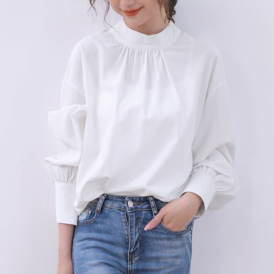 ドゥー ベル Doux Belle 夏新作 ブラウス シャツ レディース 立ち襟