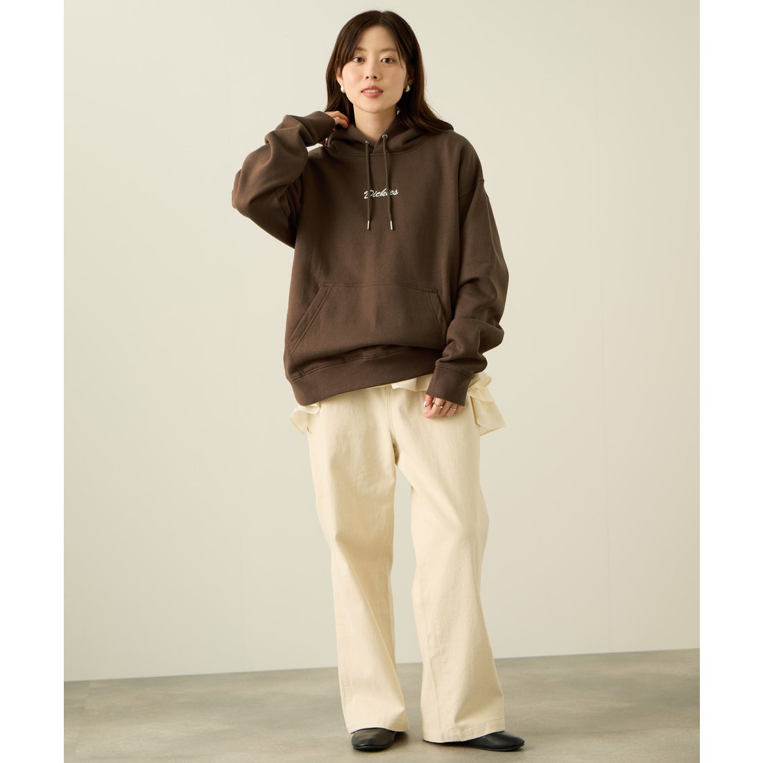 ディッキーズ Dickies 裏起毛刺繍パーカー （ブラウン） -ファッション