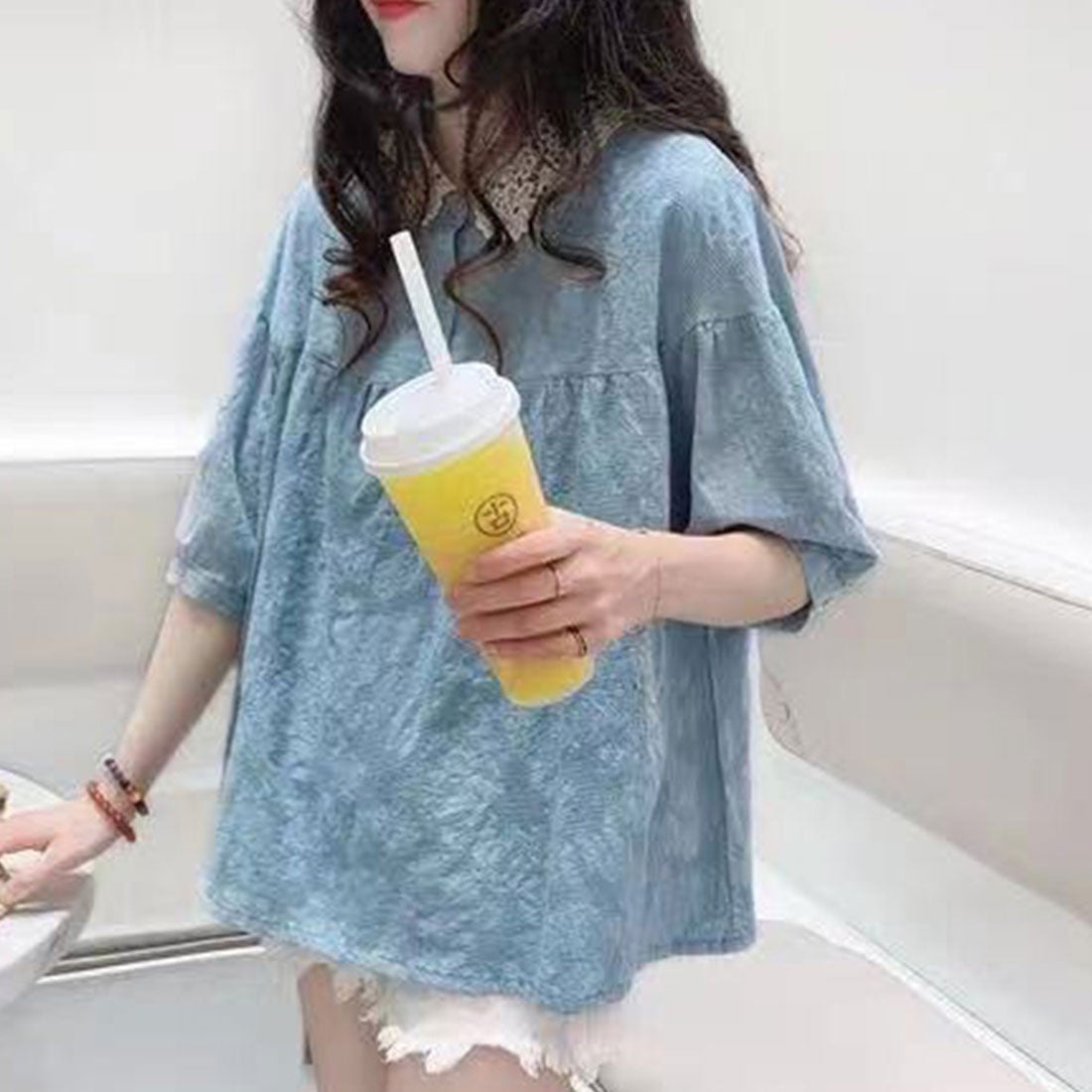 デューリリー Dewlily レース襟刺繍ブラウス 韓国ファッション 10代 20