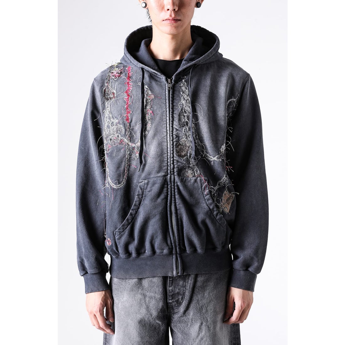 ダブレット doublet Embroidered Chain Zip-Up Hoodie （Grey