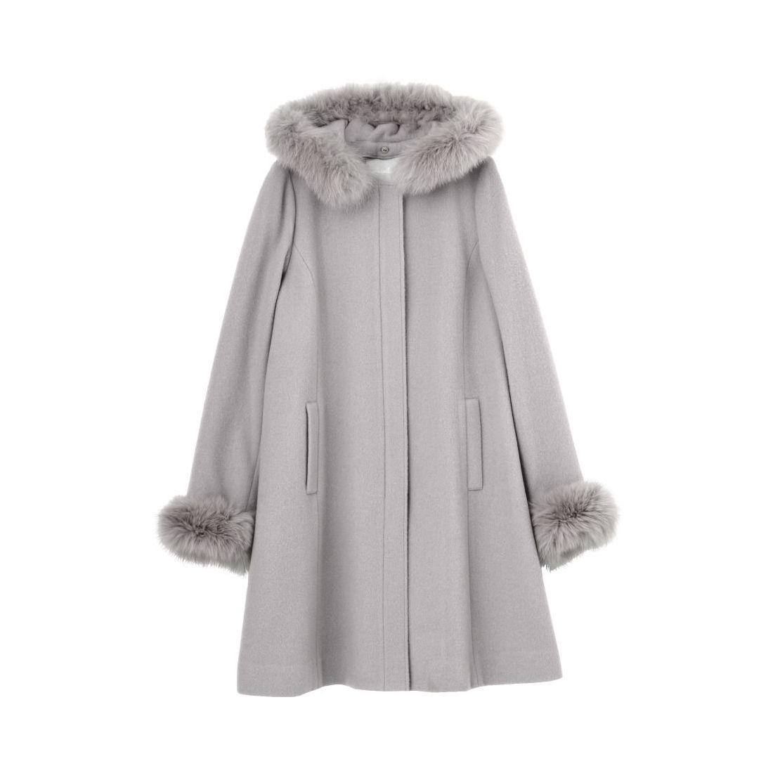 INED アンゴラ ロングコート グレー SAGAファー Aライン 9号 INED