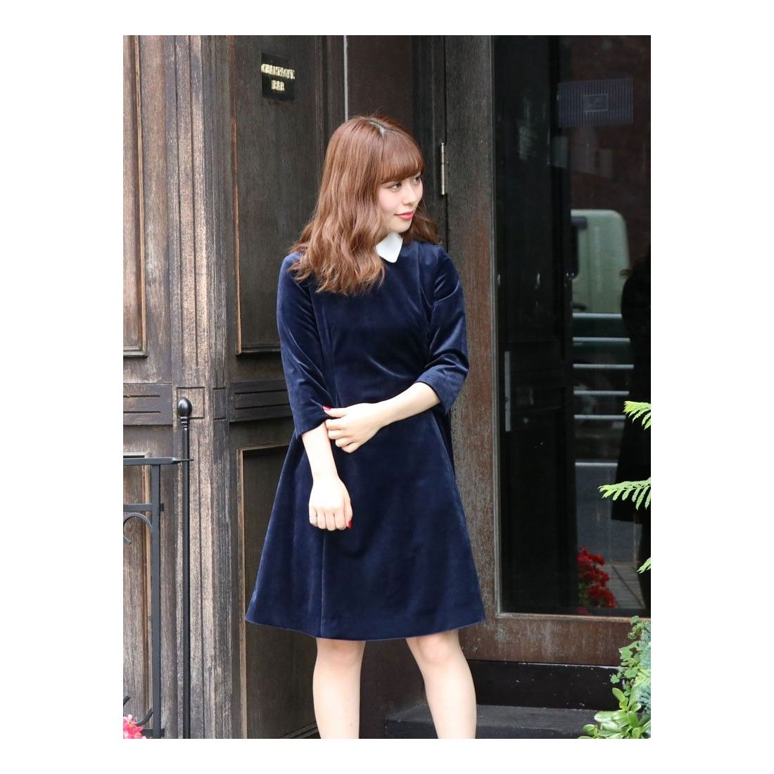 dazzlin 【se】襟付きベルベットワンピース（ネイビー） -靴