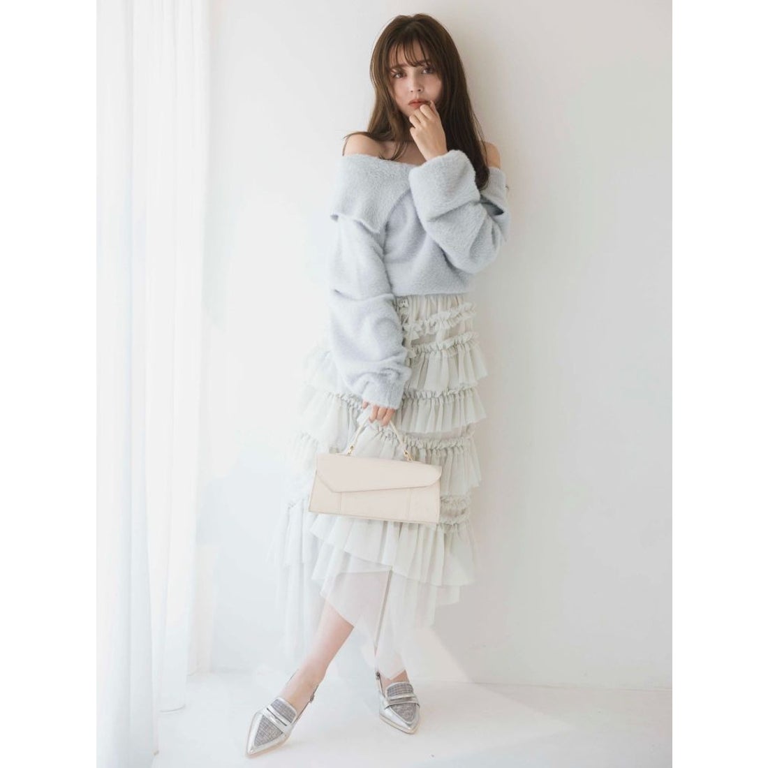 ダズリン dazzlin ランダムティアードチュールスカート （アイボリー