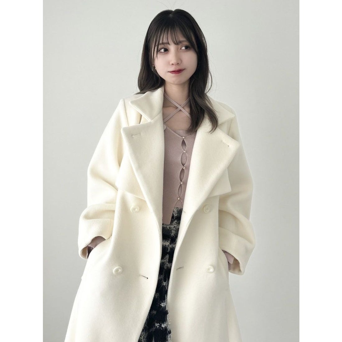 ダズリン dazzlin 2WAYカラーレディウールコート （アイボリー） -靴