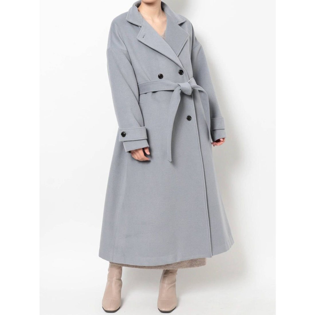 dazzlin スタンドカラーロングオーバーコート（ブルー） -ファッション