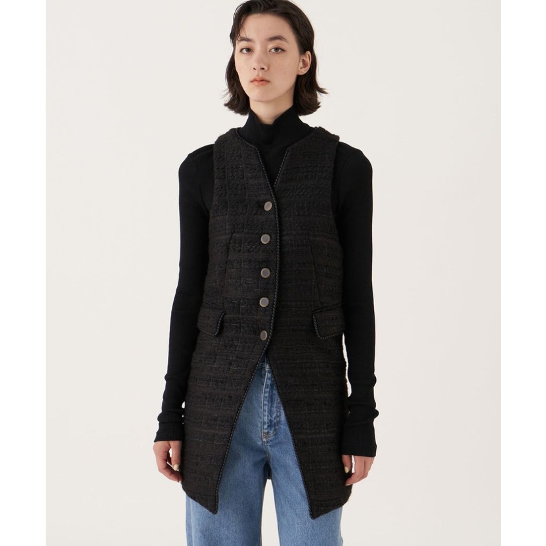 デ・プレ DES PRÉS シックツイード ミドルジレ （19 ブラック