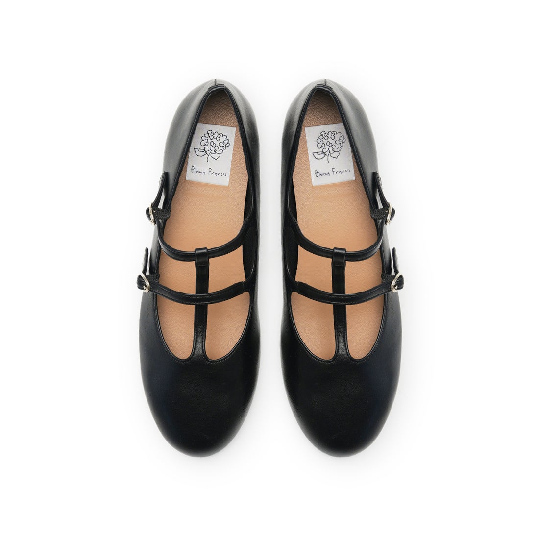 フラット ダブル Tストラップ メリージェーン （ブラック スムース