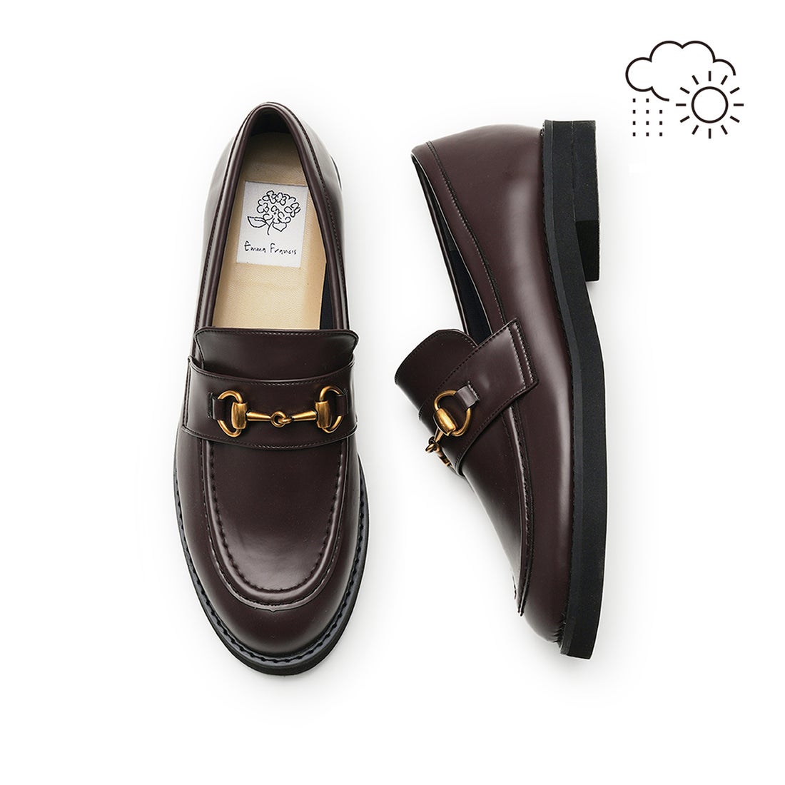 レイン対応】フラット ビットローファー （ブラウン エナメル） -Emma