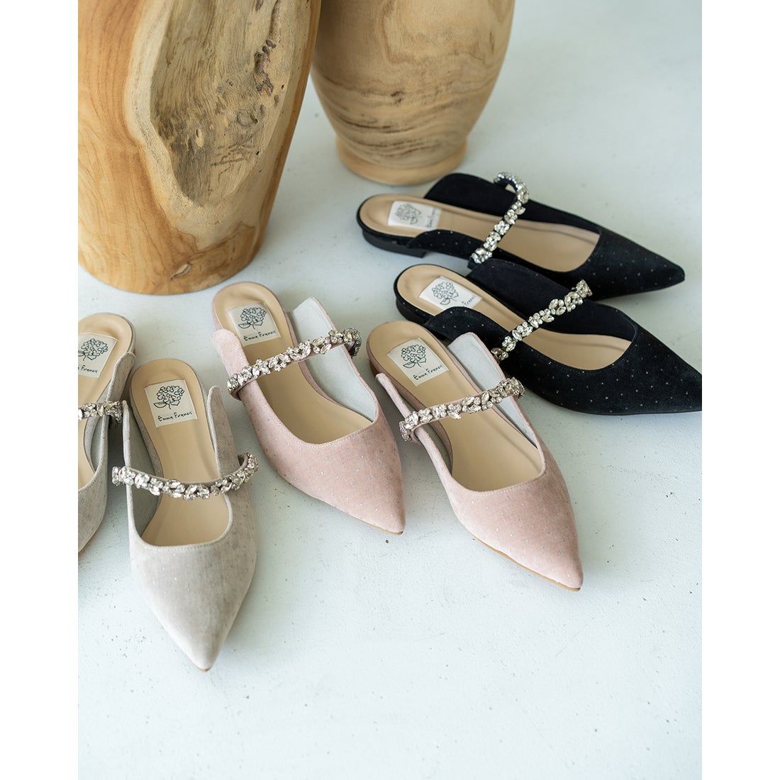 ビジューベルト ミュール （ピンク ベルベット） -Emma Francis / エマ