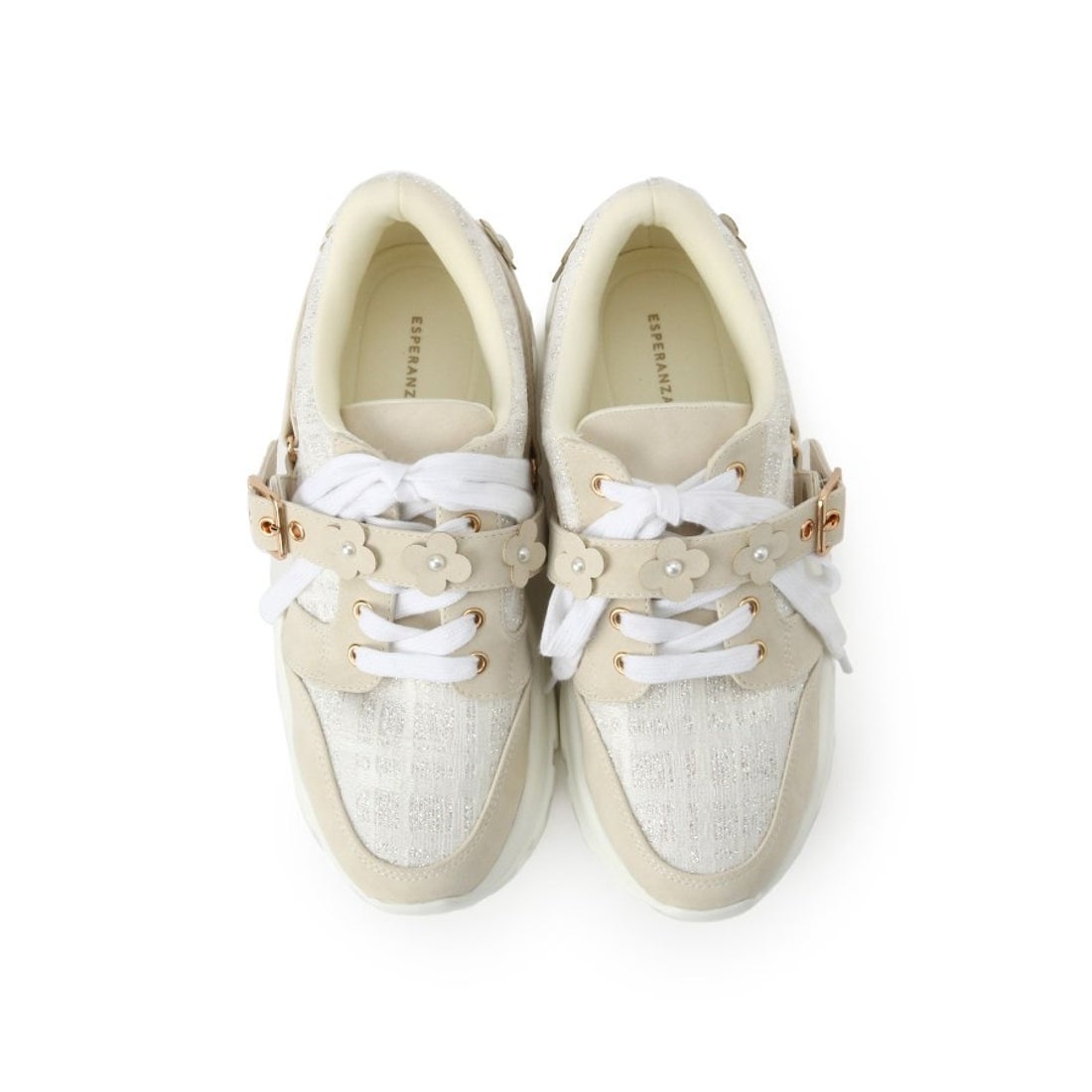 エスペランサ ESPERANZA ツイードフラワーベルト厚底スニーカー
