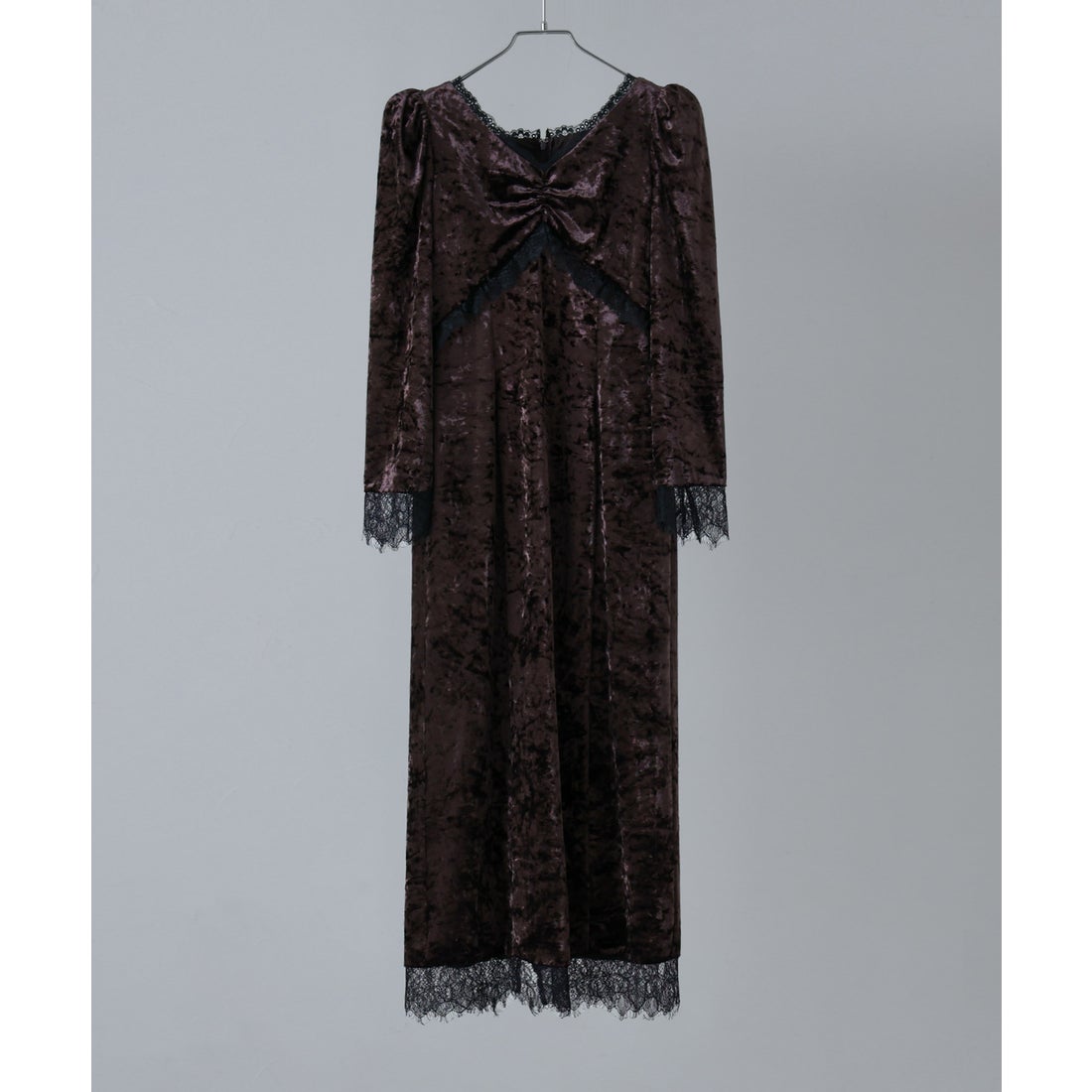 エトル etoll. クラッシュベロアランジェリー風ドレス （ブラウン