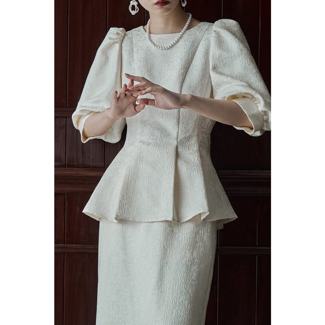 エトル etoll. フラワージャガードセットアップドレスペプラムブラウス