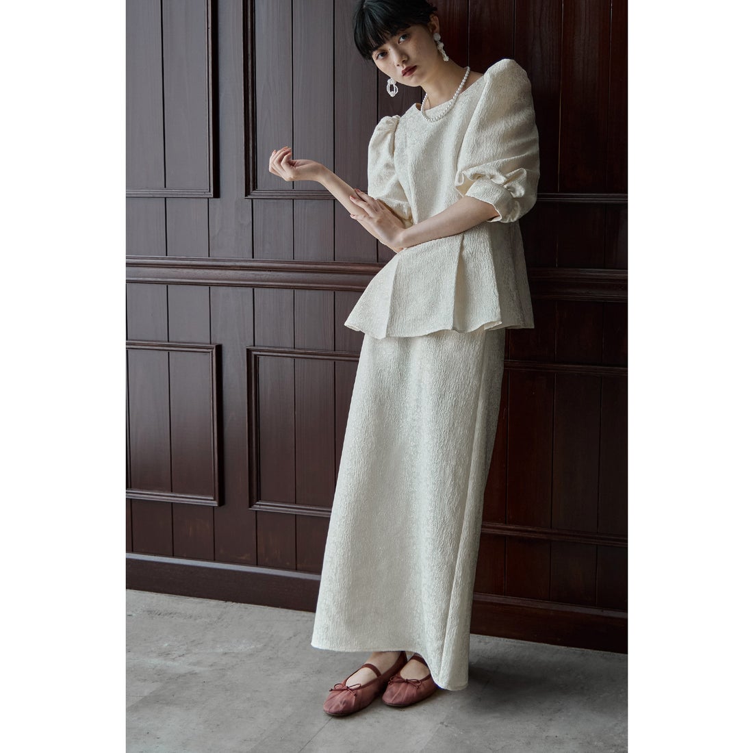 エトル etoll. フラワージャガードセットアップドレスペプラムブラウス