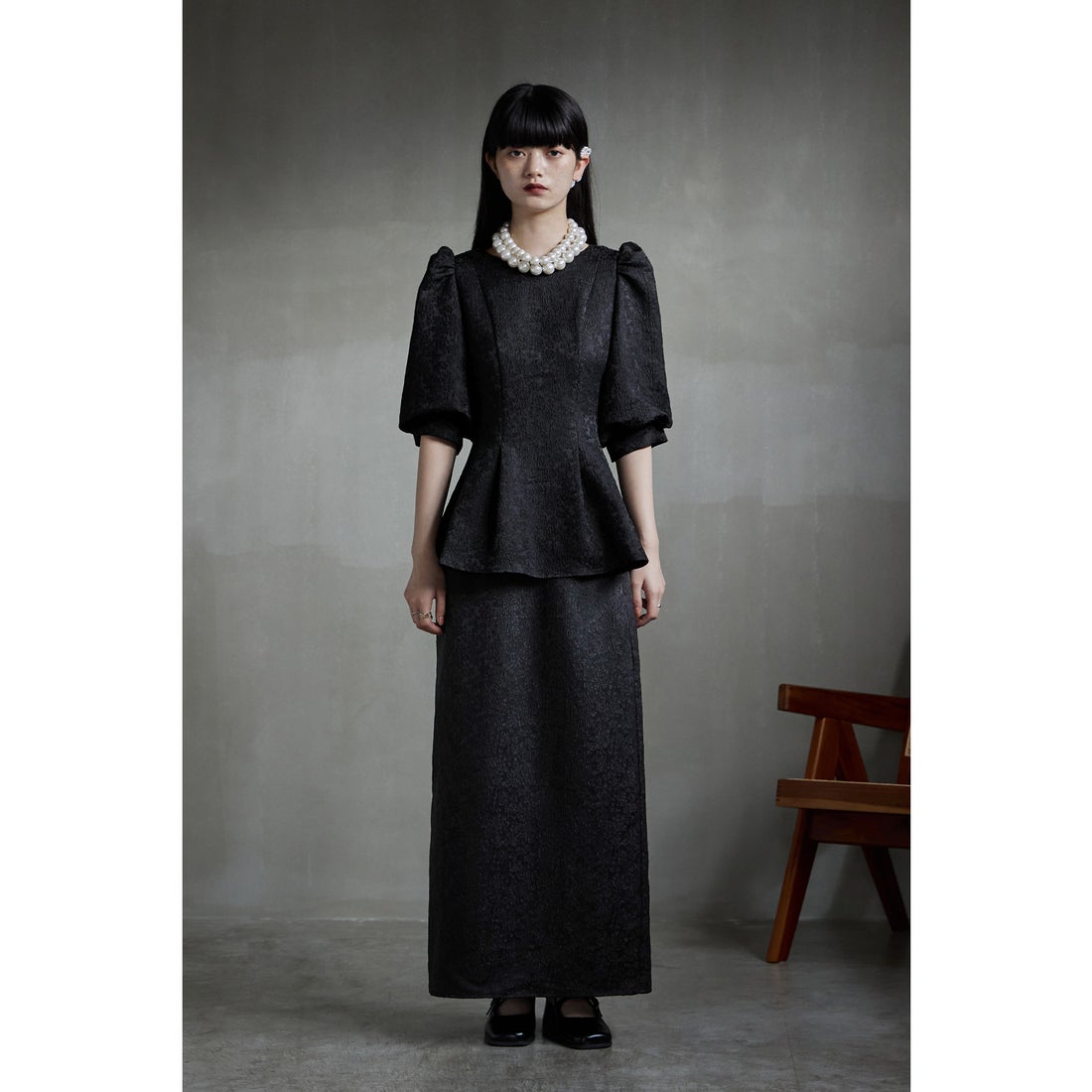 エトル etoll. フラワージャガードセットアップドレスペプラムブラウス