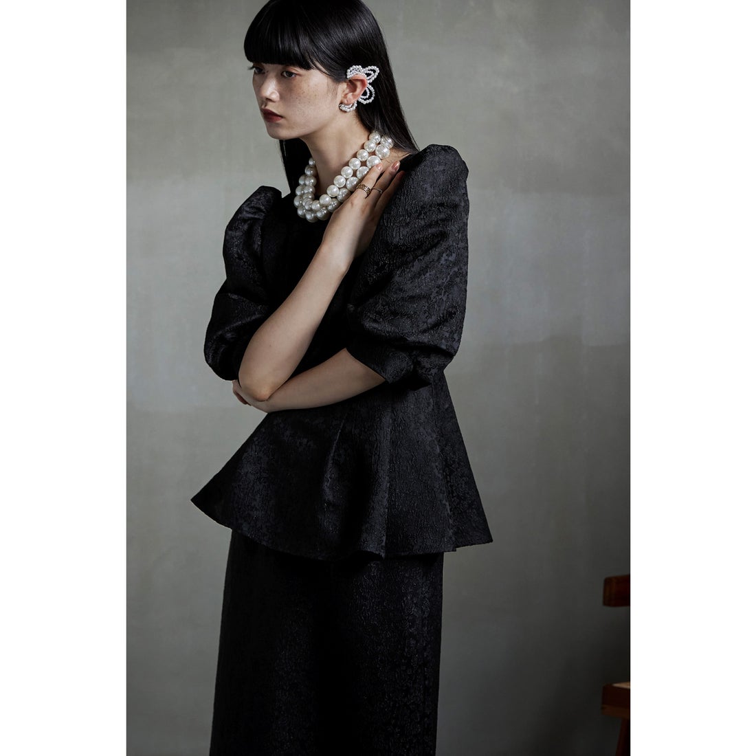 エトル etoll. フラワージャガードセットアップドレスペプラムブラウス