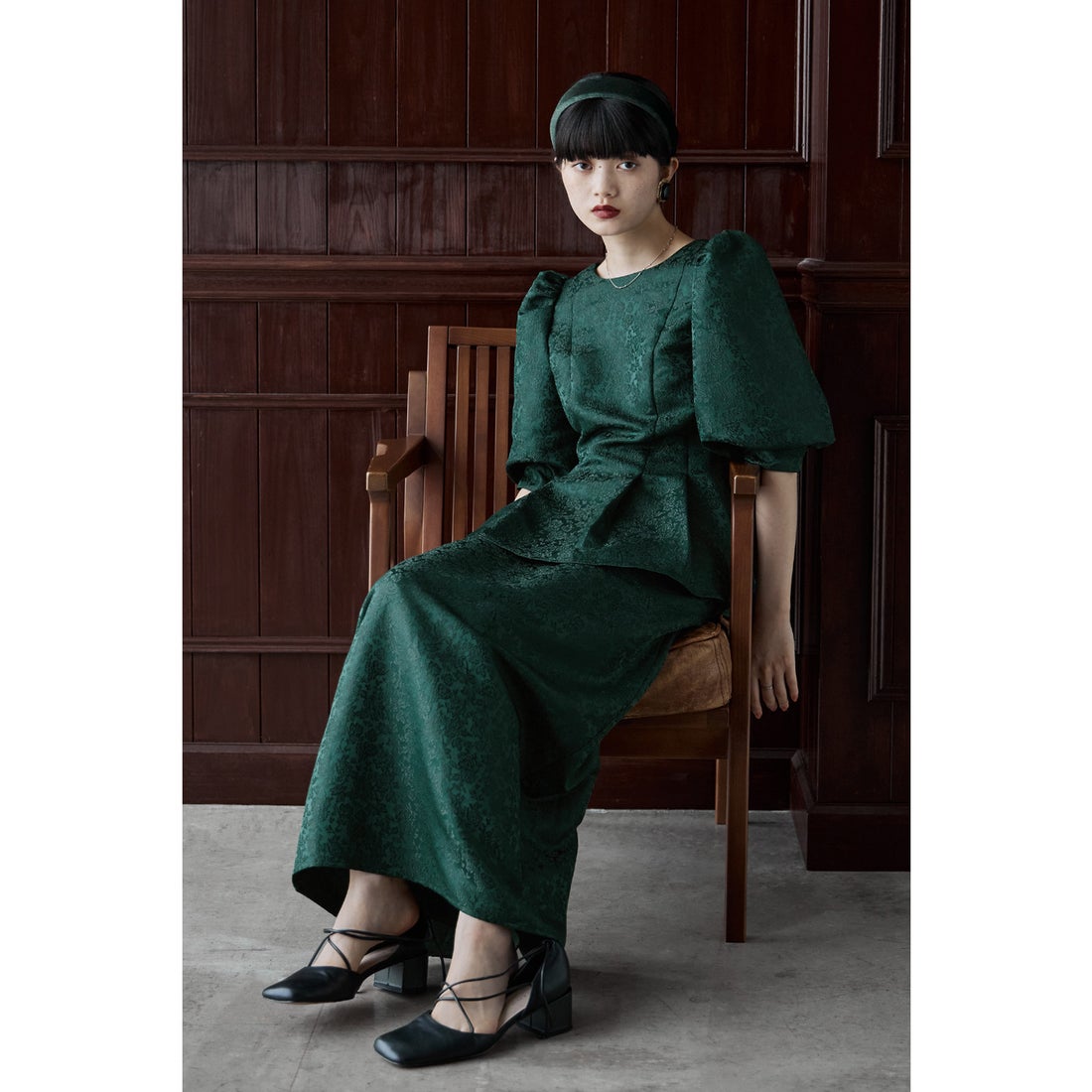 エトル etoll. フラワージャガードセットアップドレスペプラムブラウス