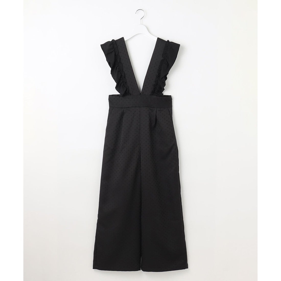 Feroux 【洗える】フリルショルダードット サロペット （ブラック系1