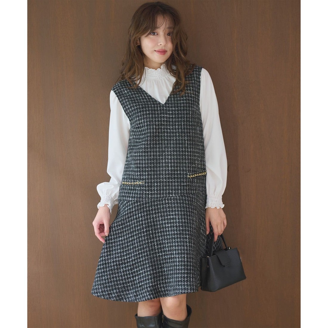 Feroux ツイードジャンパースカート （ブラック系） -ファッション通販