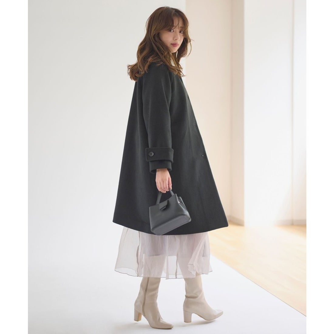 フェルゥ Feroux ウール混 Aラインコート （ライトグレー系