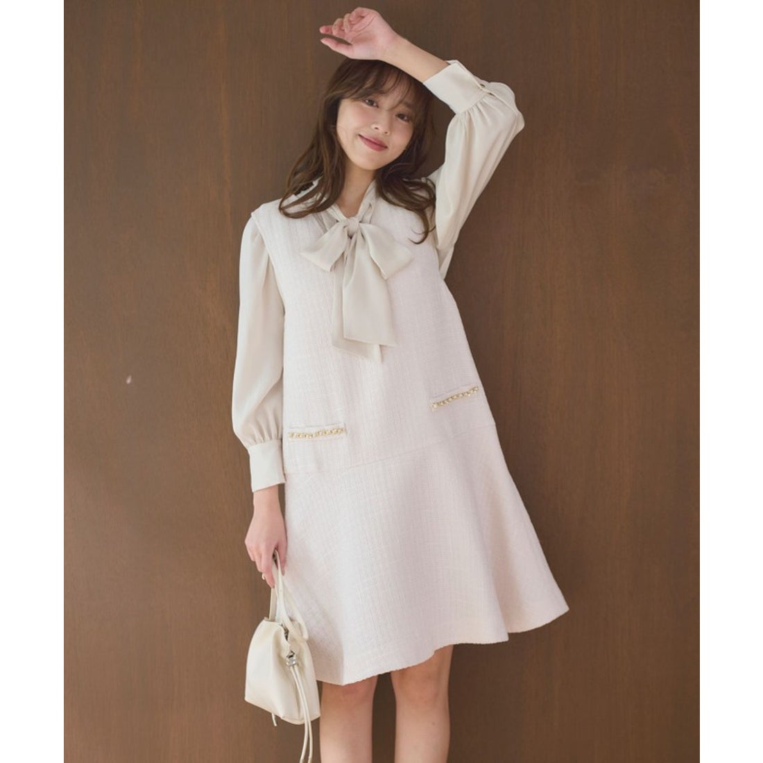 フェルゥ Feroux ツイードジャンパースカート （アイボリー系