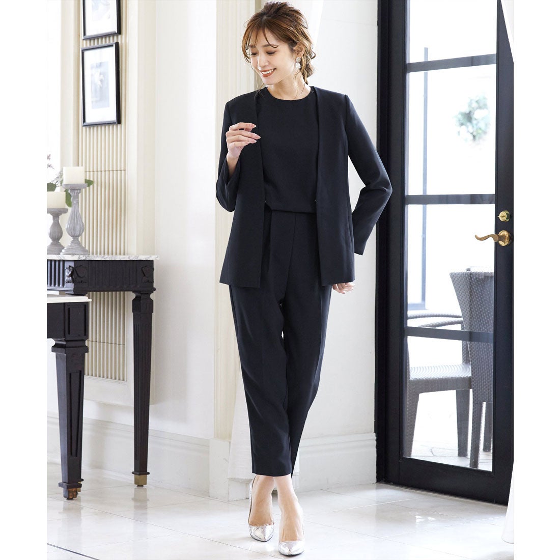 フロリア Flolia ノーカラージャケット&オールインワンパンツドレス