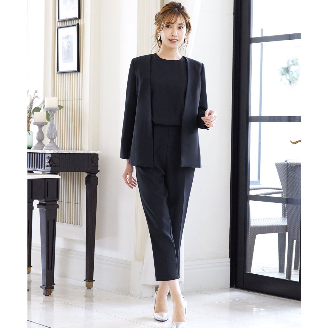 フロリア Flolia ノーカラージャケット&オールインワンパンツドレス