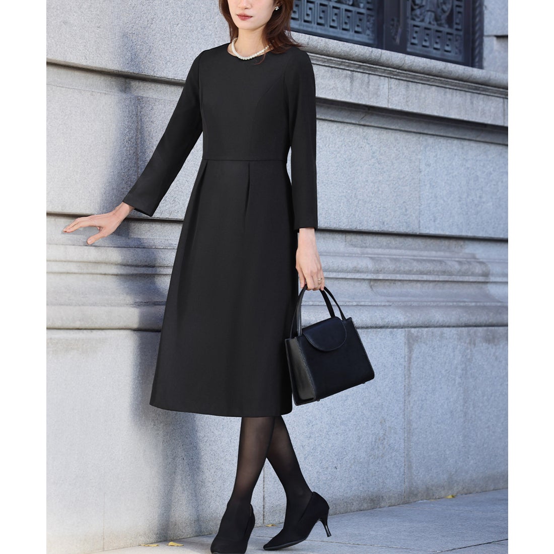 フロリア Flolia 【喪服 礼服】ケープ 膝丈 フレア ワンピース