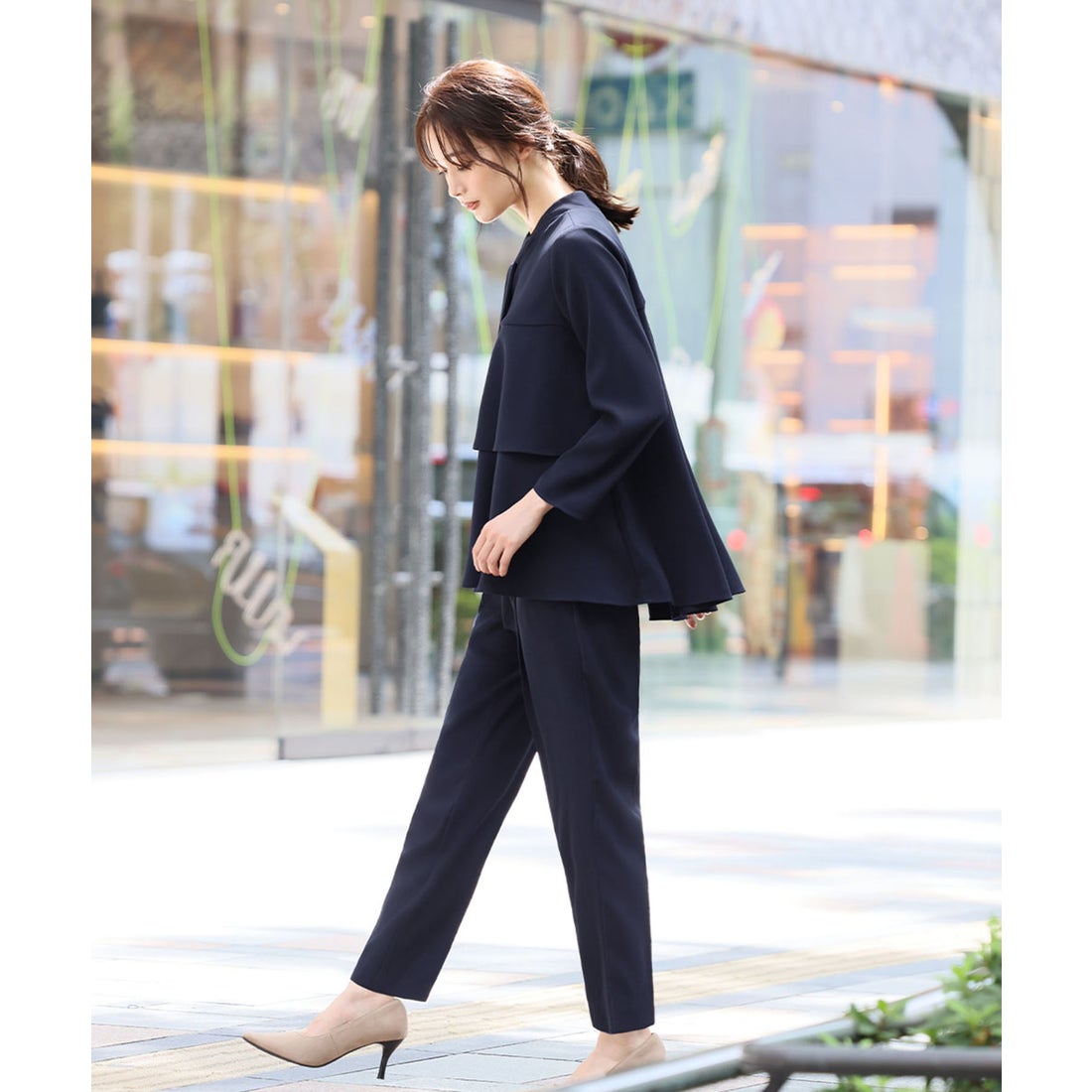 フロリア Flolia ボウタイティアードブラウス テーパードパンツ