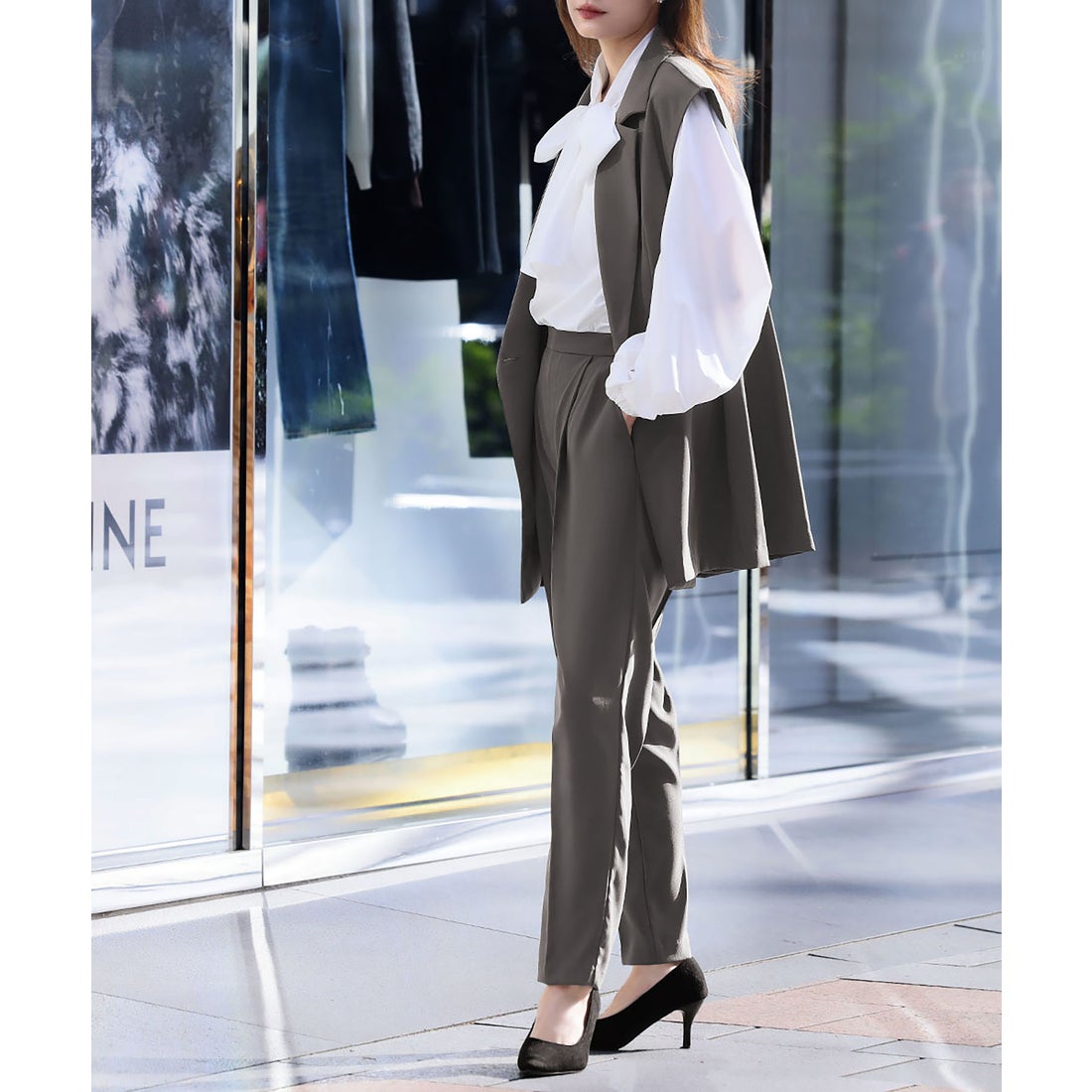 フロリア Flolia ダブルテーラードジレ ワンタックテーパードパンツ