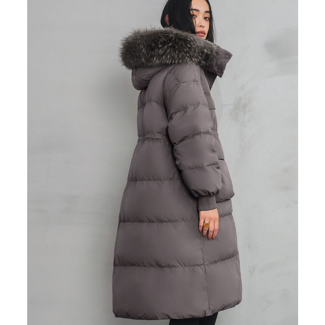 フロリア Flolia ロングダウンコート ファー フード付き（グレー