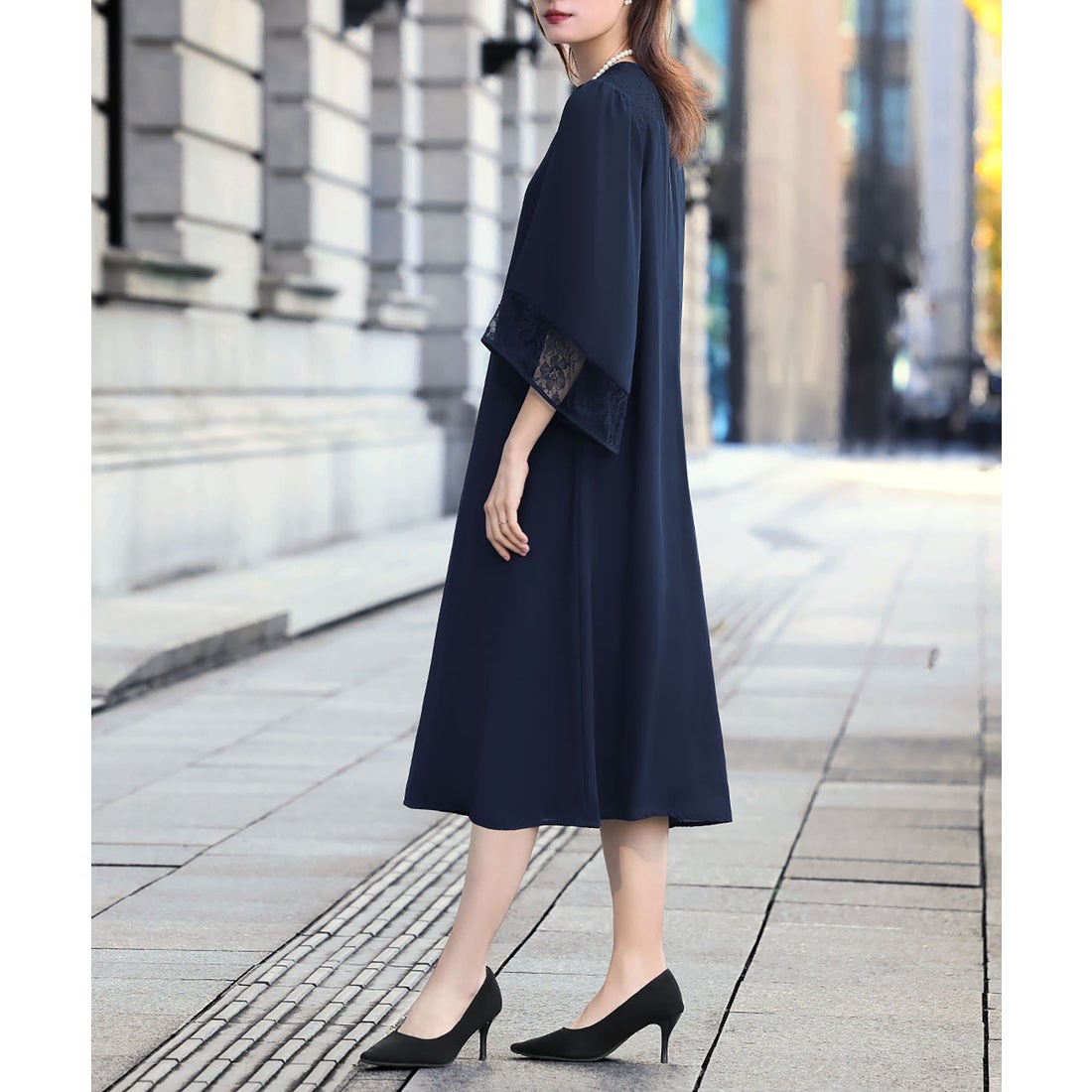 フロリア Flolia 【喪服・礼服】レース切替えフレアスリーブIライン