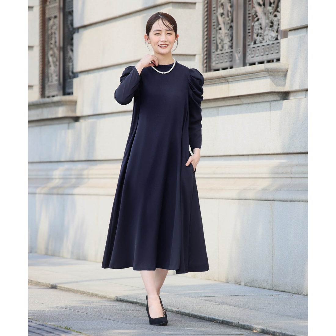 フロリア Flolia 【喪服・礼服】ギャザーショルダーロングフレア