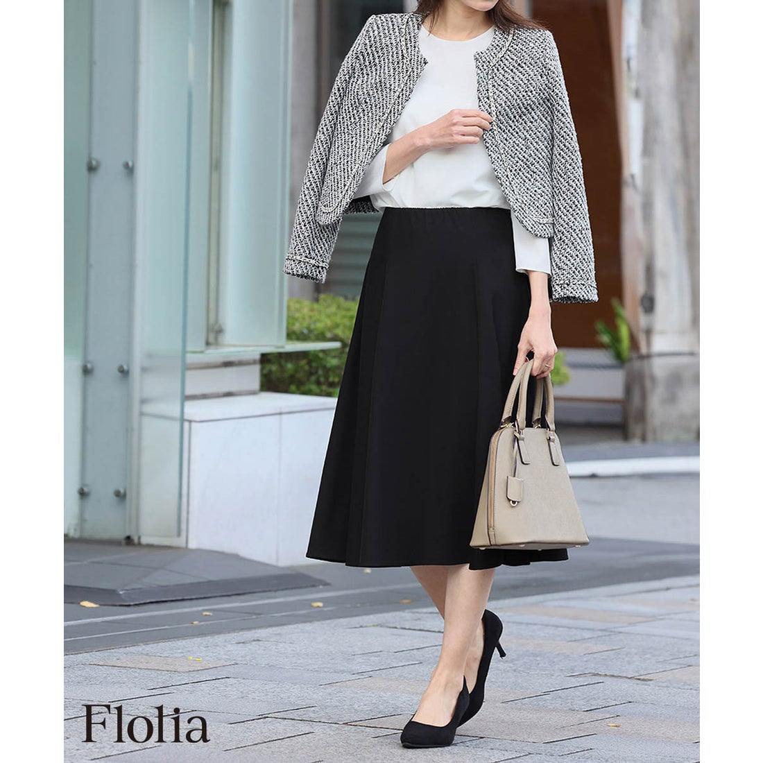 フロリア Flolia ツイードノーカラージャケット フレアスカート