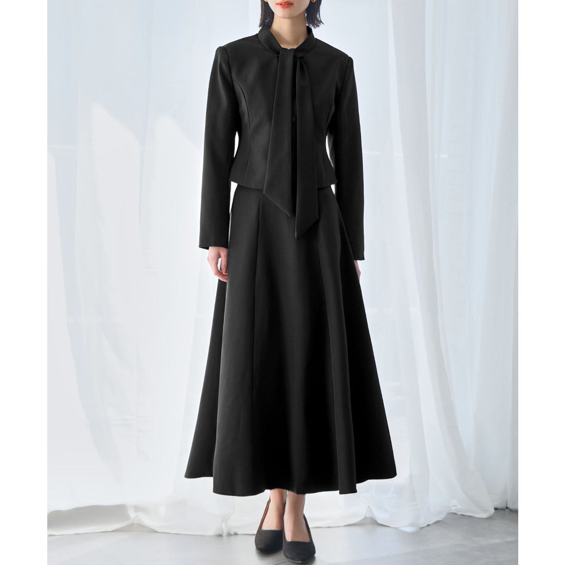 フロリア Flolia ボウタイ付きジャケット フレアスカート セットアップ