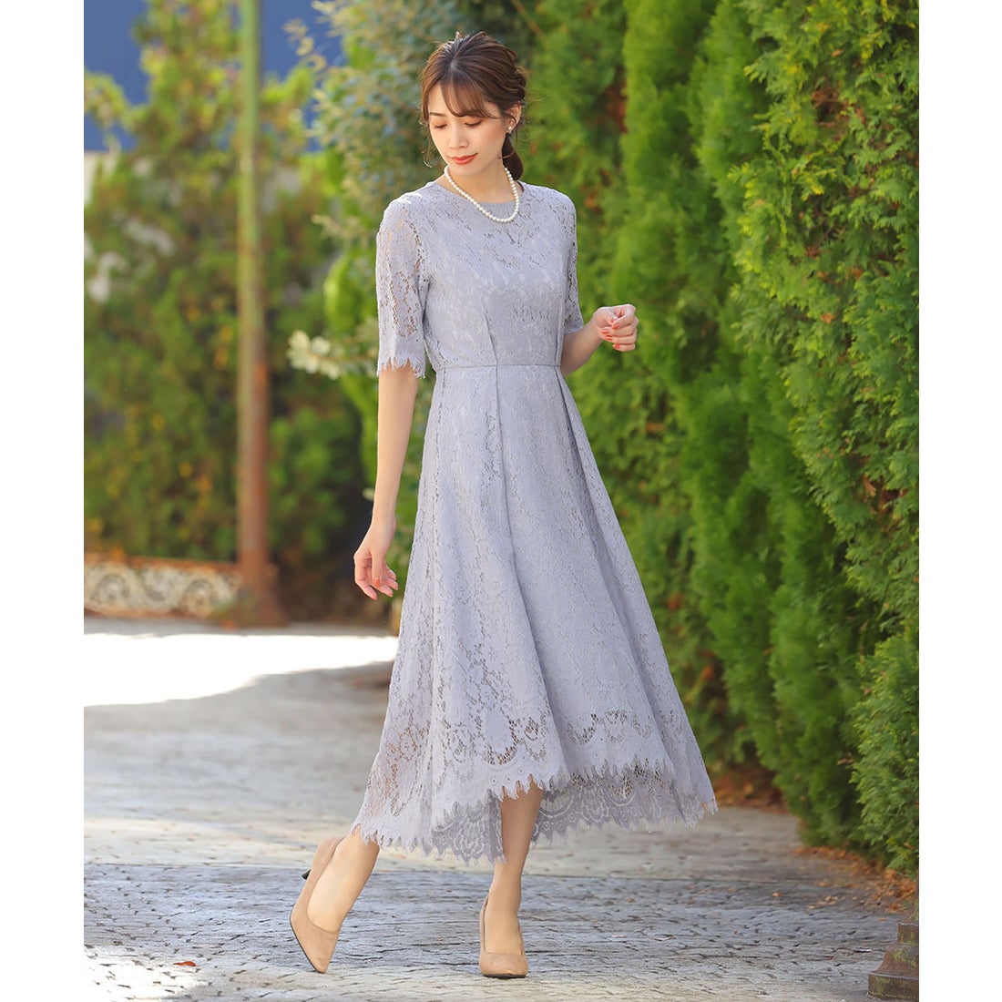 フロリア Flolia シフォンボレロジャケット 総レースイレヘムロング