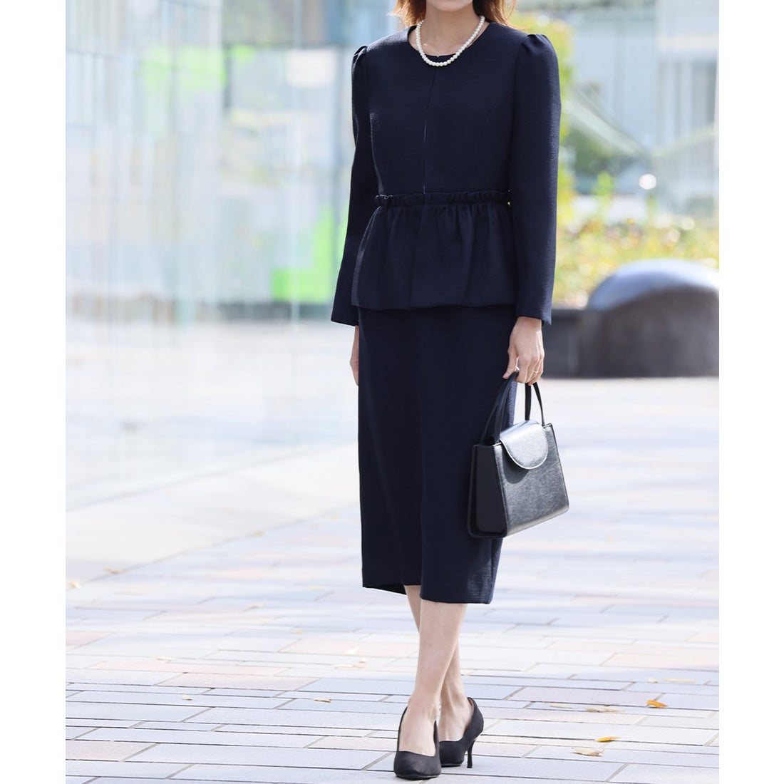 フロリア Flolia ツイードペプラムノーカラージャケット タイト