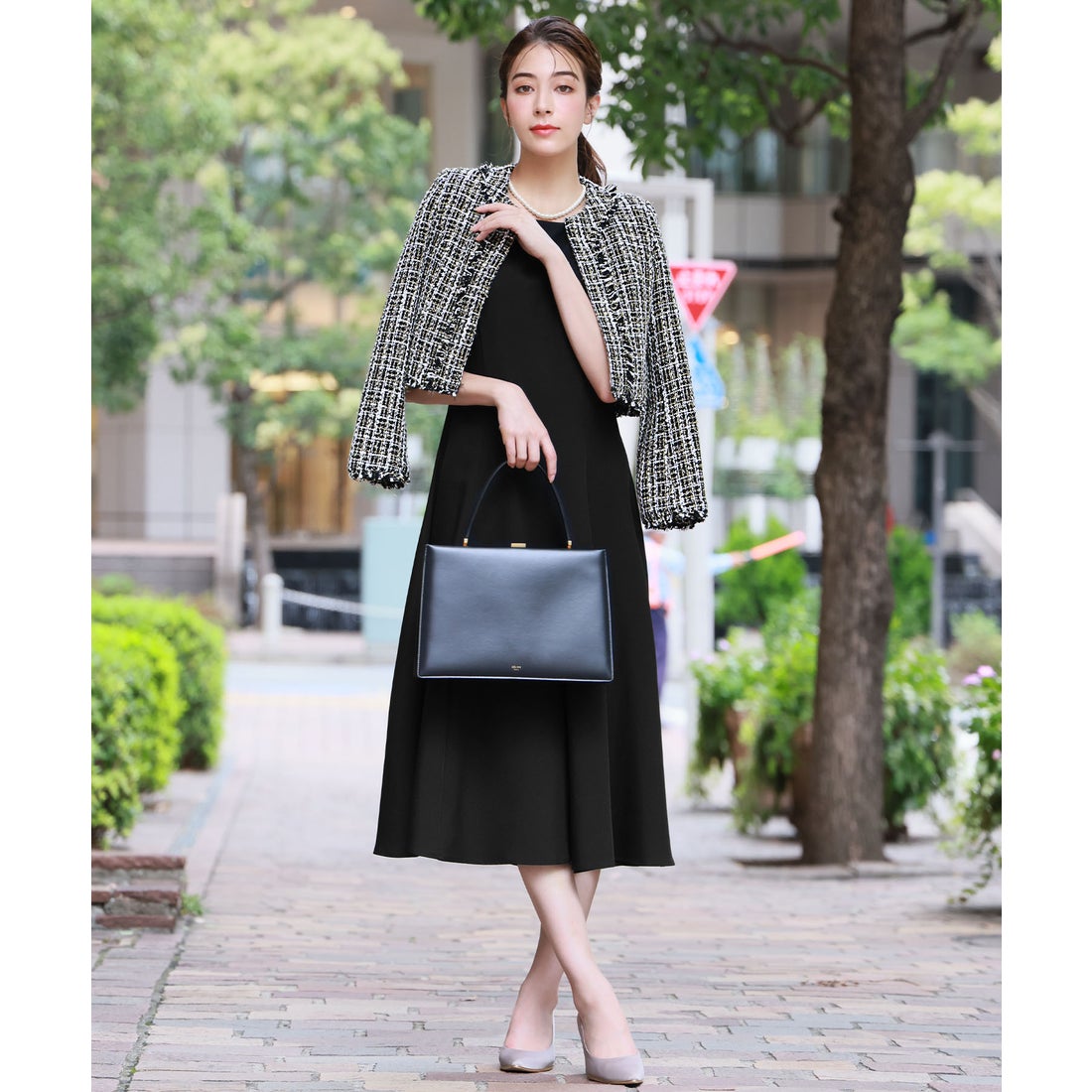 フロリア Flolia ツイードノーカラージャケット フレアワンピース