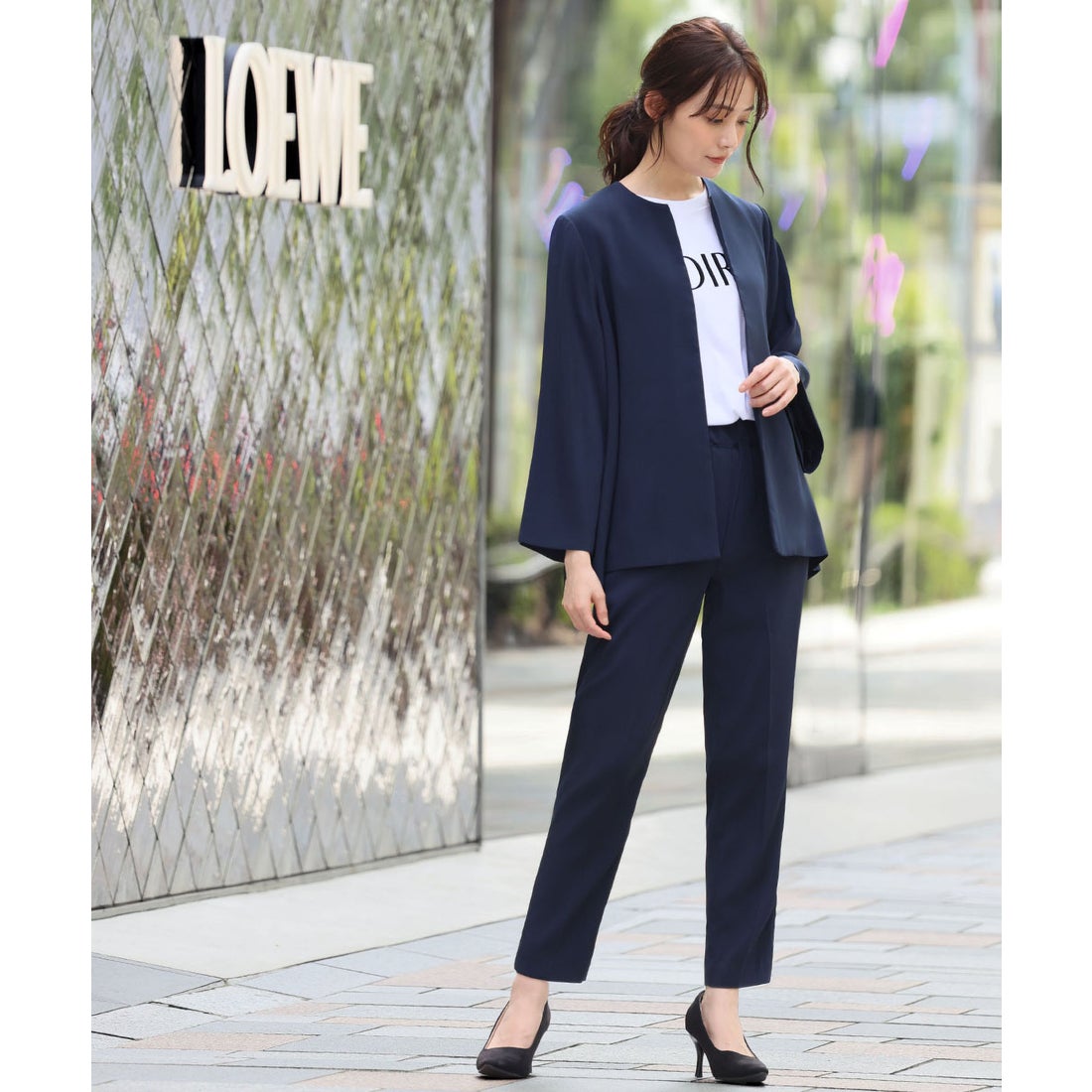 フロリア Flolia 洗える スーツ セットアップ パンツスーツ ノーカラー