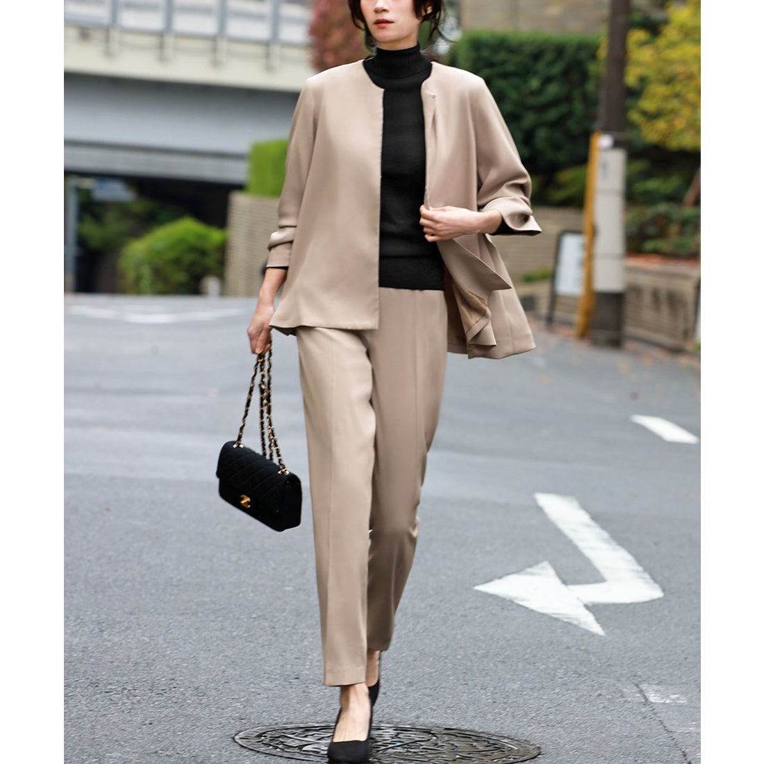 フロリア Flolia 洗える スーツ セットアップ パンツスーツ ノーカラー